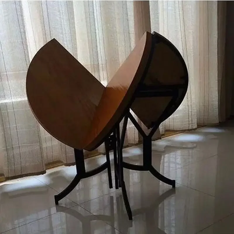 Modern simple solid wood round folding dining table multi-functional wrought iron household small apartment simple Internet
