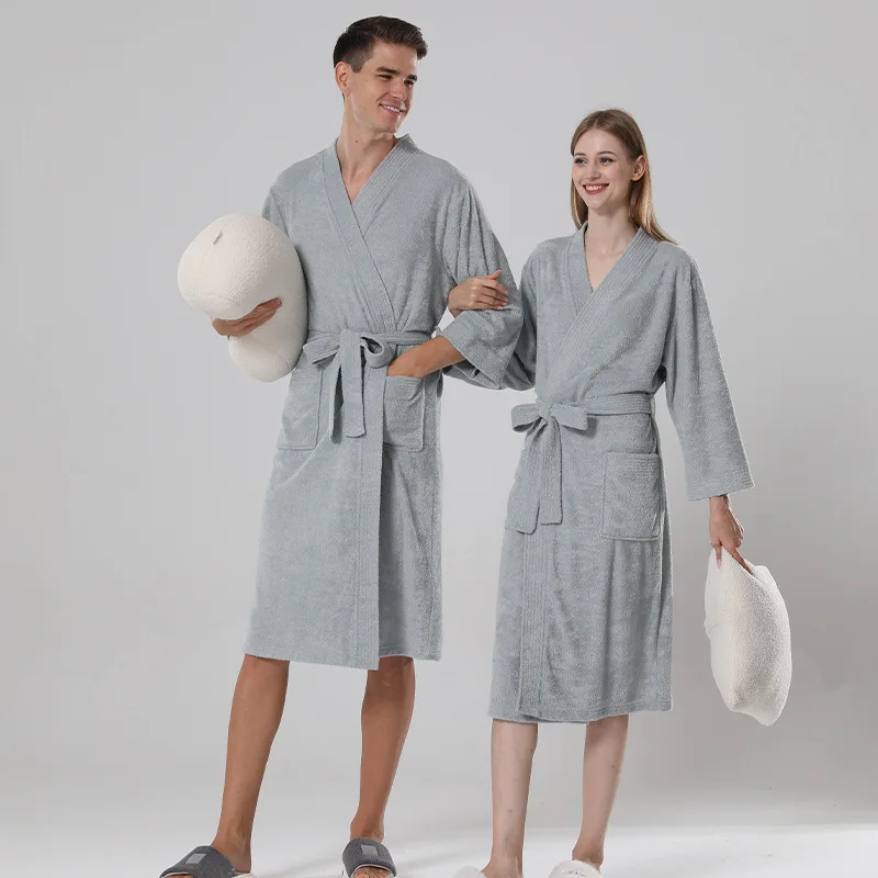 New Toweling Kimono Robes Couple Pajamas Women And Men Bathrobe Absorbent Soft Dressing Gown Comfortable Solid Hotel Robe