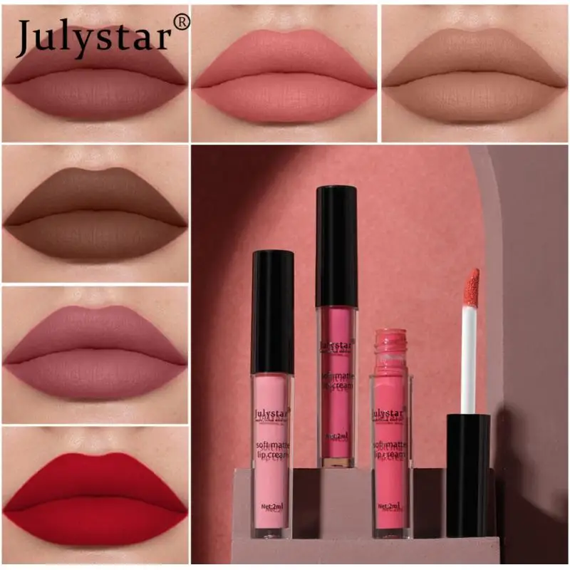 Julystar 18 Color Lipstick Matte Waterproof And Long-lasting Nude Lip Gloss Moisturizer Nonstick Cup Lip Tint Beauty Cosmetics