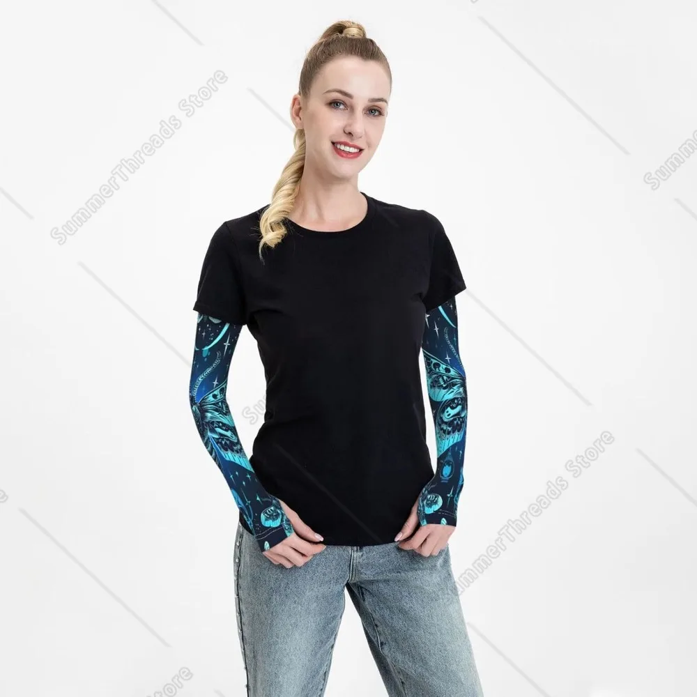 Mangas de brazo de mariposa con calavera gótica mística para hombres y mujeres Mangas de brazo de compresión con protección UV