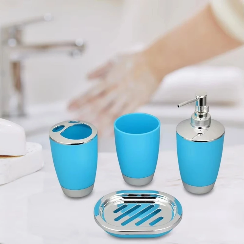 E8BD 4 Piece Bathroom Essential Set Plastic Organizers Space Efficient Easy Maintenance Washing Cup Toothbrush Holder