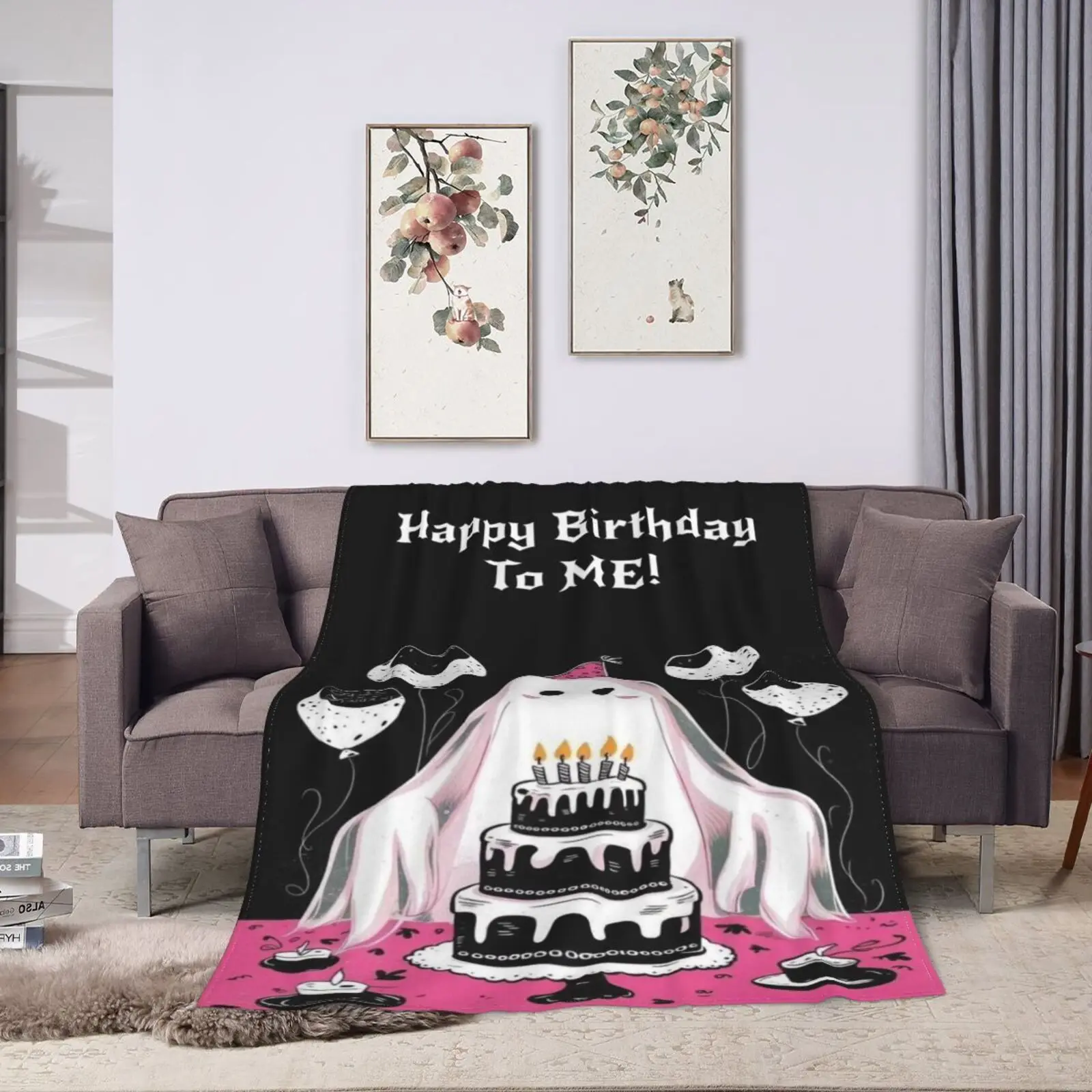 Couverture d’anniversaire, jet de conception de gâteau de ballon de polaire de flanelle douce pour les enfants garçons filles, voyage confortable de canapé de lit, cadeau de Noël d’anniversaire