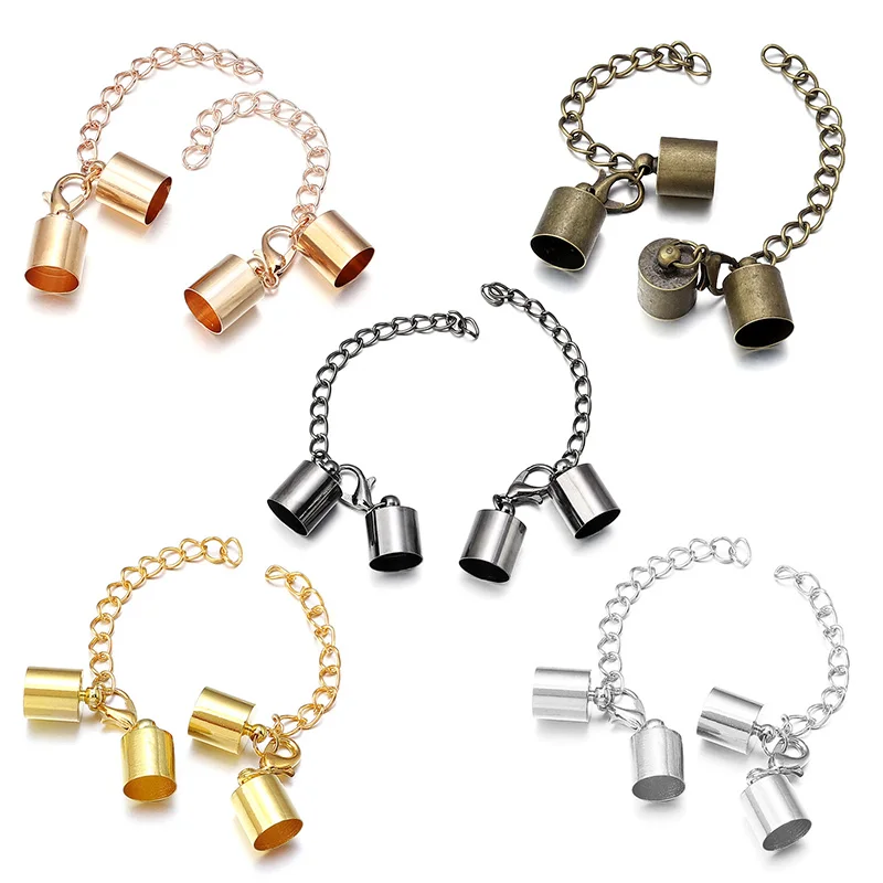 10pcs/Lot Lobster Clasps Hooks 3-10mm Extending Chain Leather Cord Crimp End Tip Caps Connectors For Jewelry Making Findings