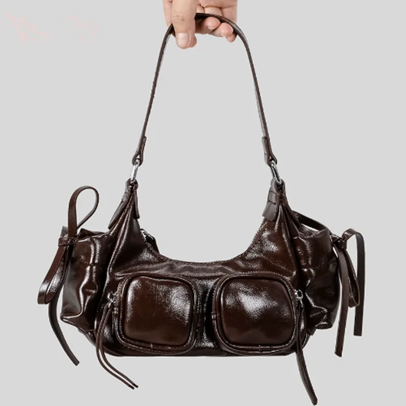 

Vintage Multiple Pockets Underarm Bag Designer Women Shoulder Bags Luxury Pu Leather Crossbody Bag Motorcycle Sac 2025
