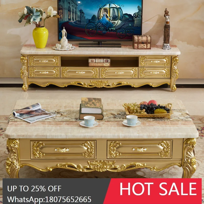 

HLZ European Style Coffee Table and TV Cabinet Set for Living Room Small Apartment Luxury gold Marble Coffee Table