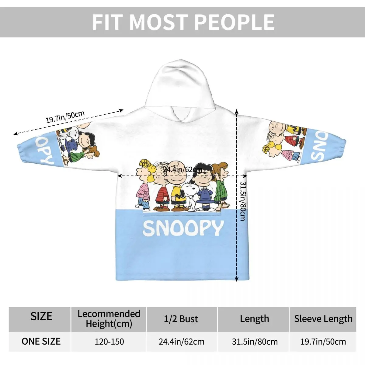 Носимое одеяло с капюшоном с рисунком собаки Snoopys для девочек и мальчиков, теплое уютное одеяло большого размера, толстовка с карманом