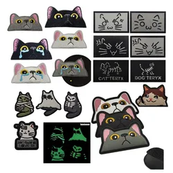 Cartoon Encouraging Cat Embroidered Armband Morale Badge Tearful Decorative DIY Hook&Loop Patches Backpack Stickers