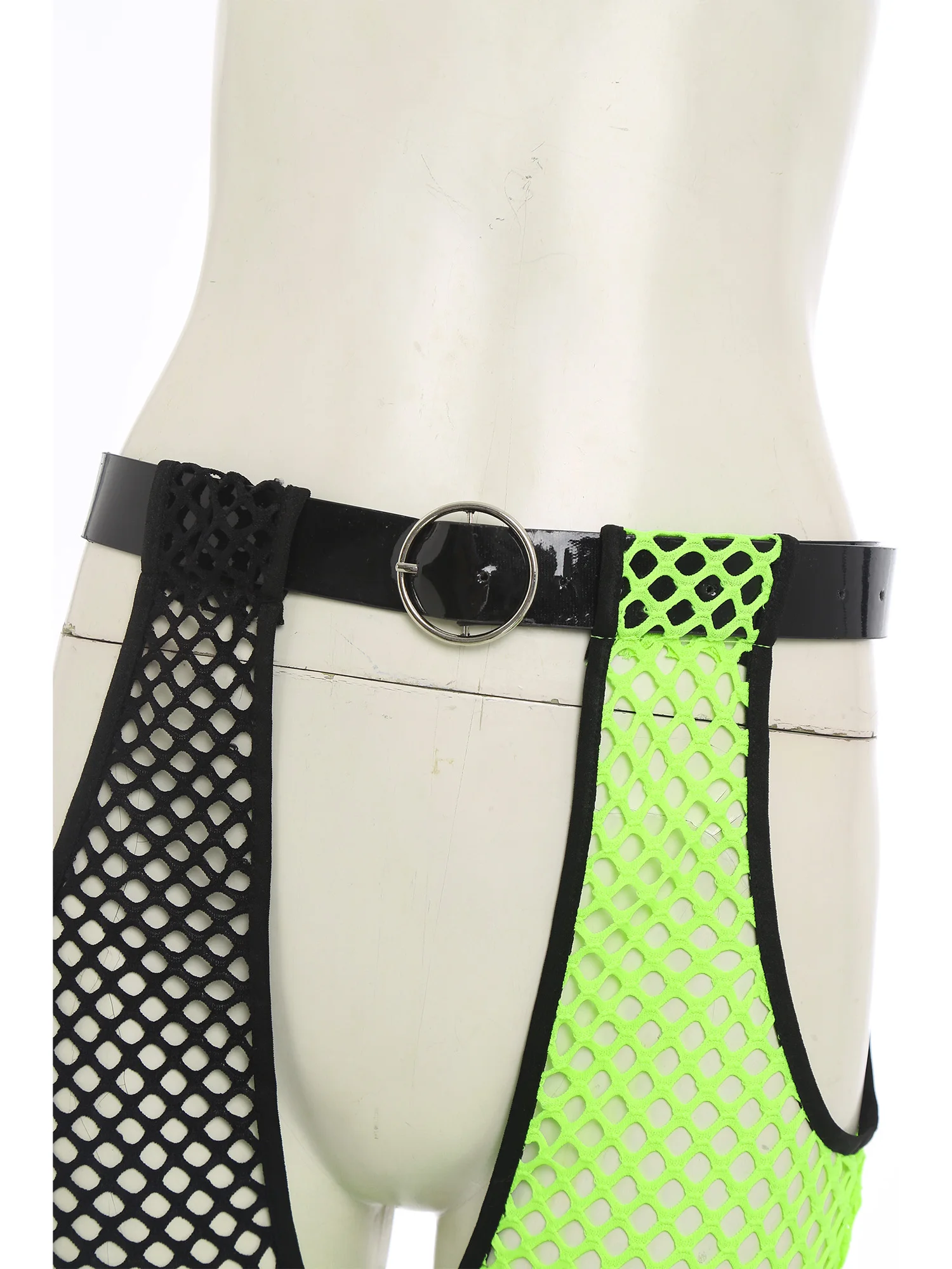 Womens Sexy See Through Fishnet Mesh Chaps Flare Pants Hollow Out Crotch Cover Up Trousers with Waist Belt Rave Party Clubwear