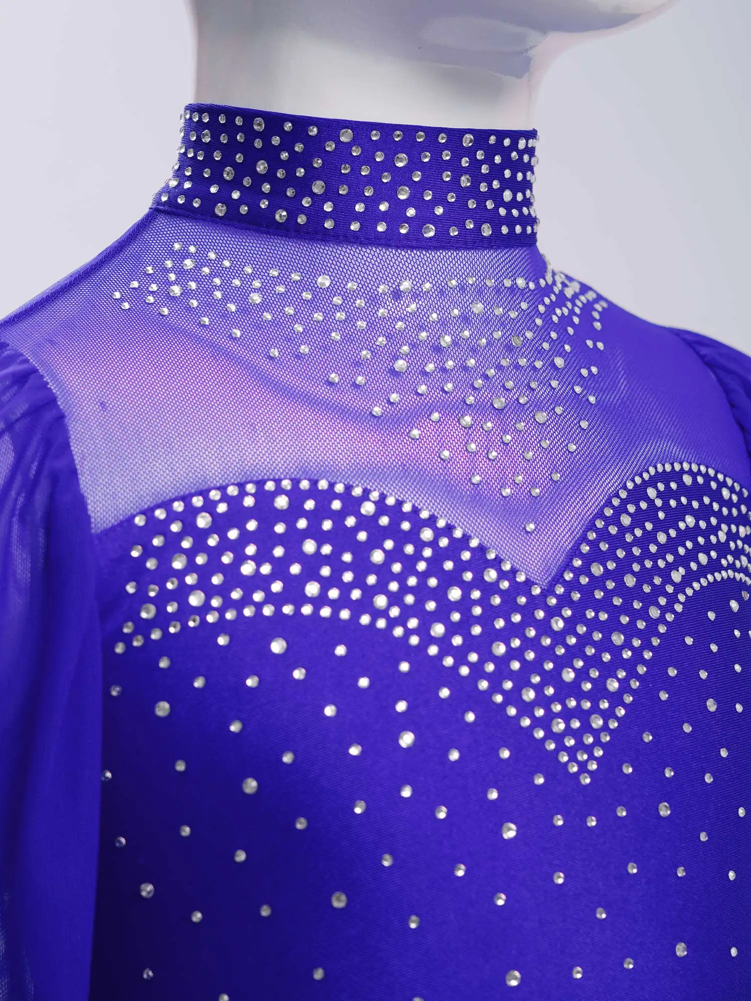 Girls Lyrical Modern Dance Outfit Figure Skating Costume Sheer Mesh Long Sleeves Cutout Back Crop Top with Skirt Performance Set