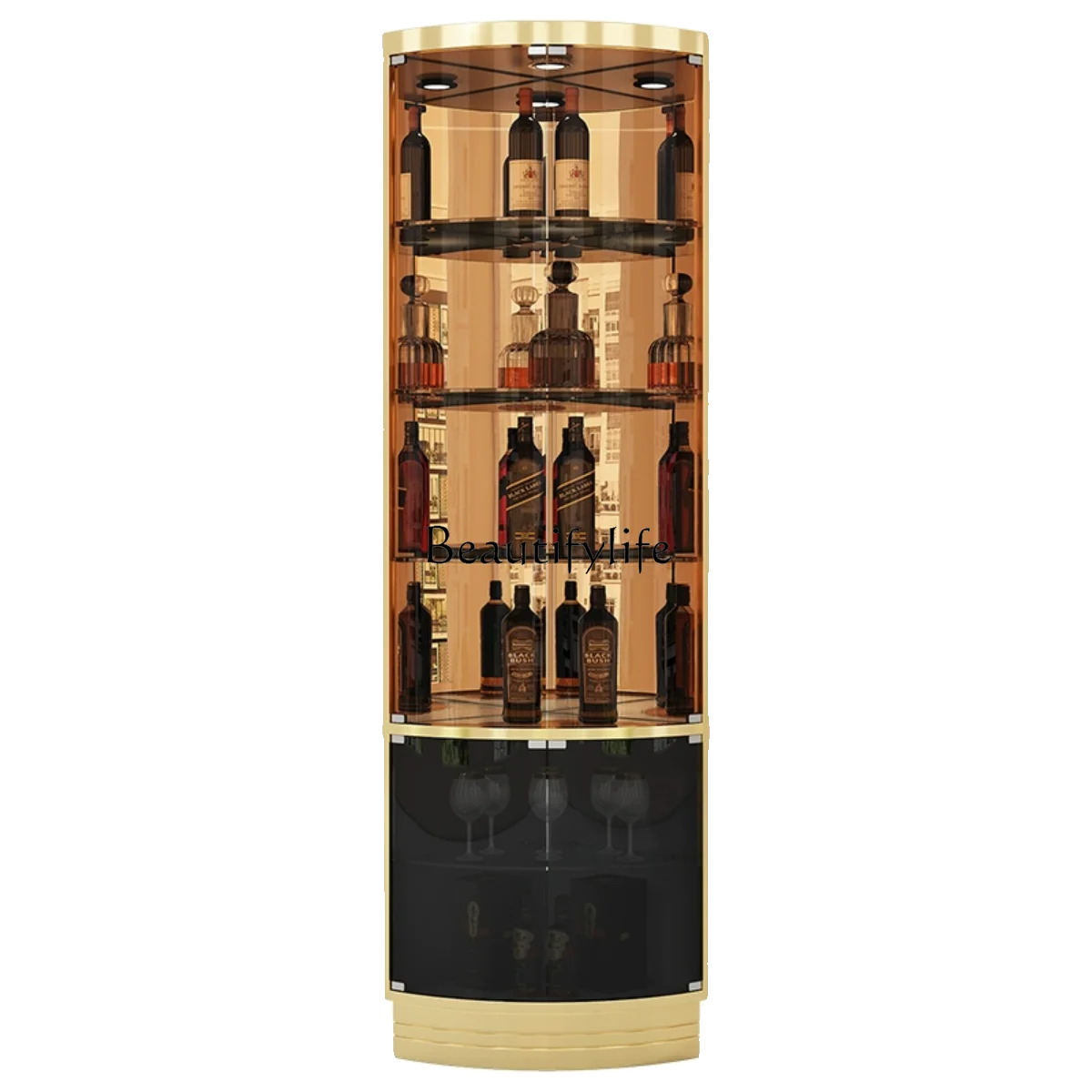 

Light luxury corner fan wine rack display cabinet living room floor triangle wine cabinet