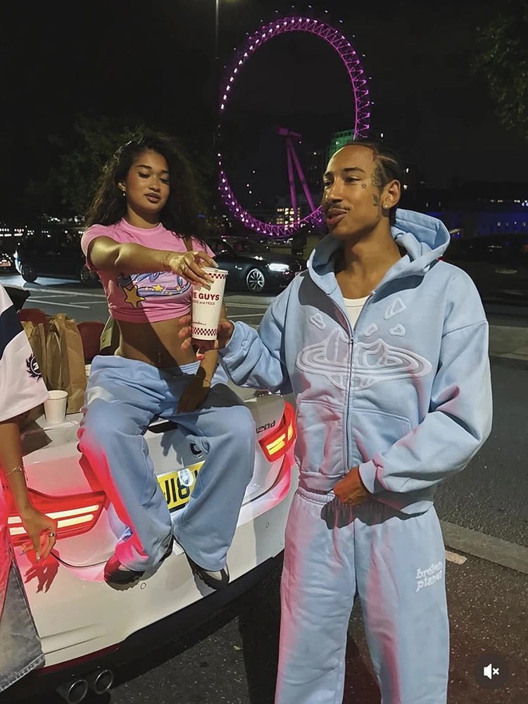 

Broken Pl Printed Fce Hooded Open Cardigan Sweatirt Jaet ex Loose Fit Warm Casual Youth Faion Outerwear