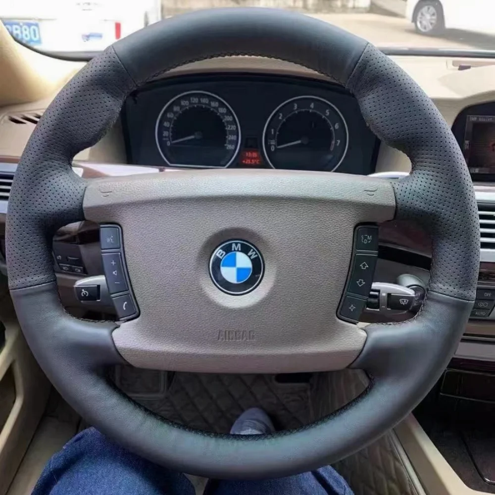 Customization Car Steering Wheel Cover Accessories Hand Sewing Suede Leather Non-Slip For BMW 7 Series E65 E66 730Li 740Li 745Li