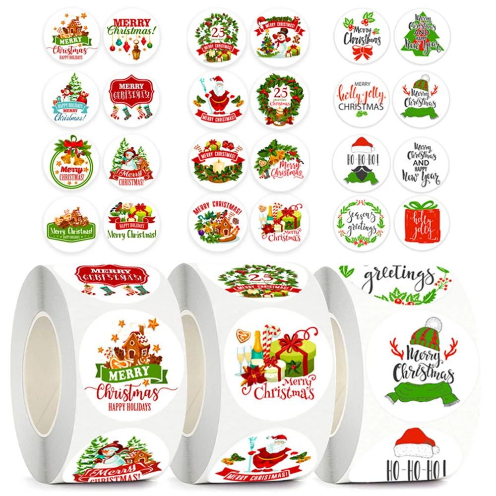 100-500pcs Christmas Gift Decorative Stickers 1 Inch Round Thank You Labels Handmade Candy Biscuits Packaging Christmas Sticker