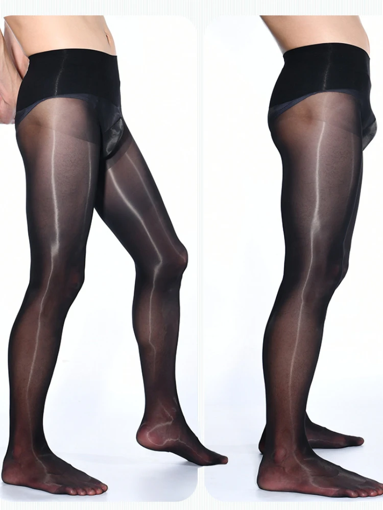 Seamless 5D Ultra-thin Pantyhose Man Tights Penis Sleeve Elastic Oil Gloosy Stockings Lingerie Cover Sheath Wrapped Handjob