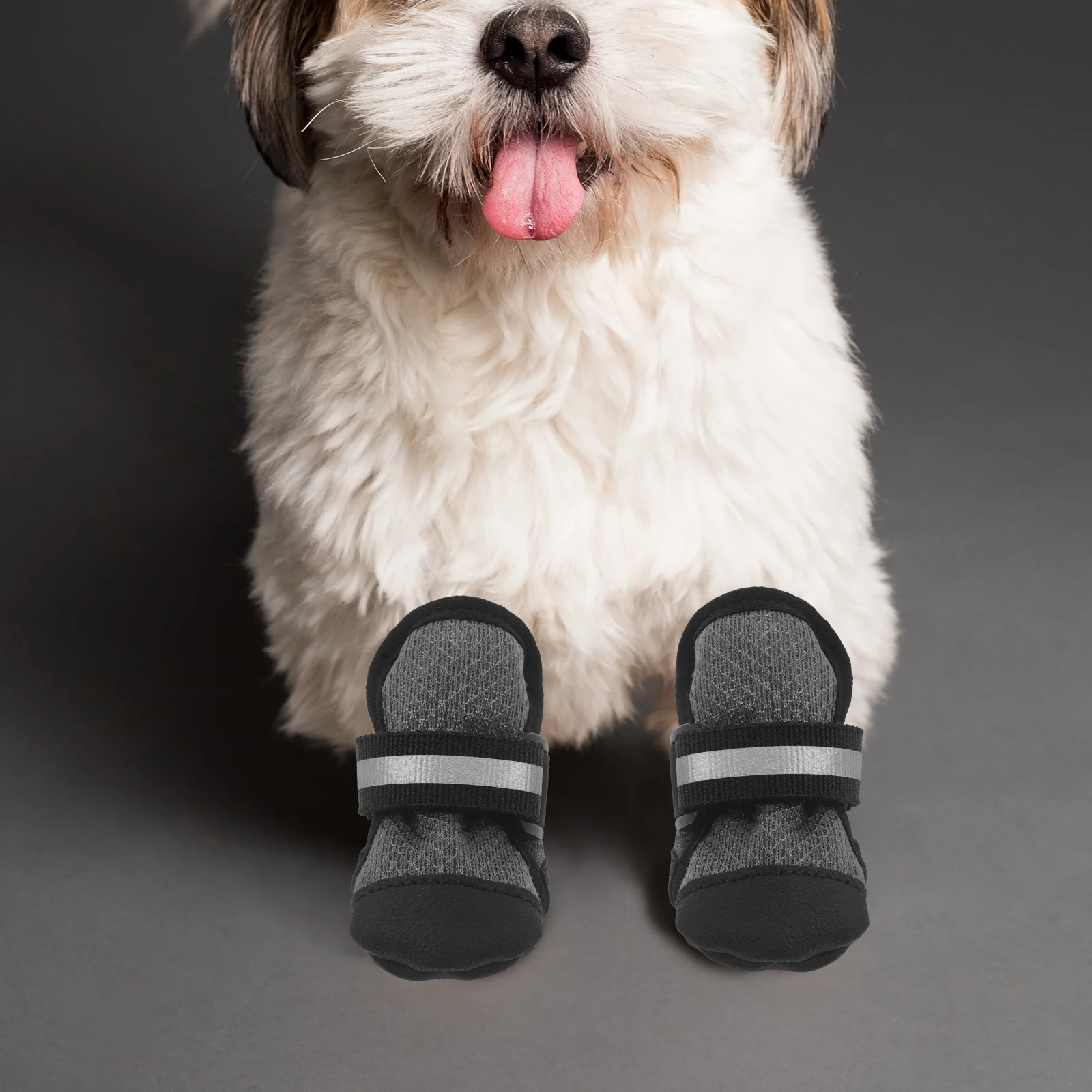 

4Pcs Pet Shoes Breathable Mesh Non Slip Elastic Straps Protective Outdoor Dog Paw Covers Summer Walking Booties