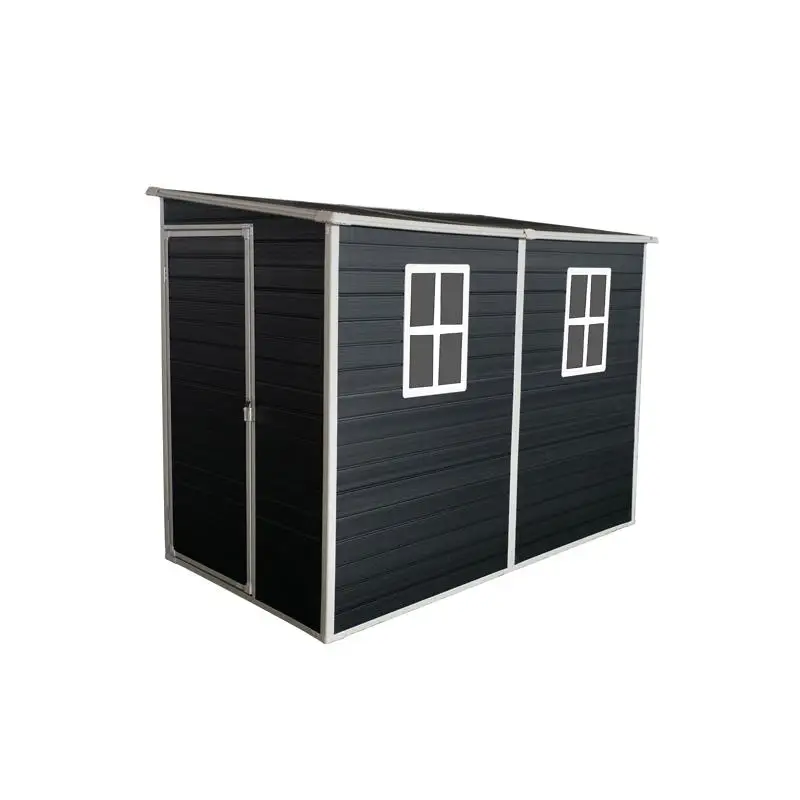 سقيفة تخزين خارجية مقاس 4 × 8 أقدام مع أرضية - هيكل من الراتنج، مقاومة للماء، أبواب قابلة للقفل، نافذة للفناء، الفناء، الحديقة - #4
