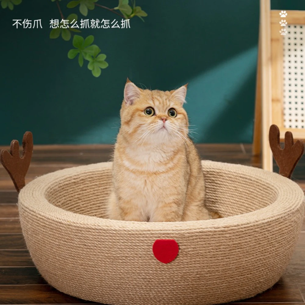 Ultra Premium Sturdy Extra-Large Natural Sisal Cat Scratcher & Bed, Non-Shedding Scratch Bowl, Durable Claw Grinder Toy for Cats