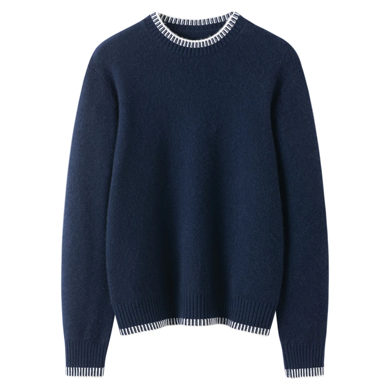New Womens 100 Percent Cashmere Pullover Winter Warm Round Neck Knitted Jumper Loose Casual Fashion Color Block  women's sweater