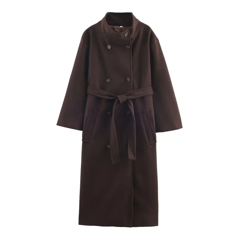 

Women’s Loose Belted Stand Collar Long Coat Jacket Overcoat Fashion Outerwear