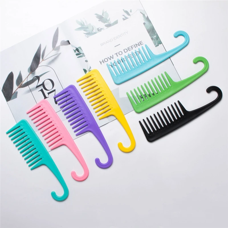 

Красочная парикмахерская расческа для девочек, большие волнистые расчески для вьющихся волос с изогнутой ручкой-крючком, женская расческа с широкими зубцами для укладки Y0616