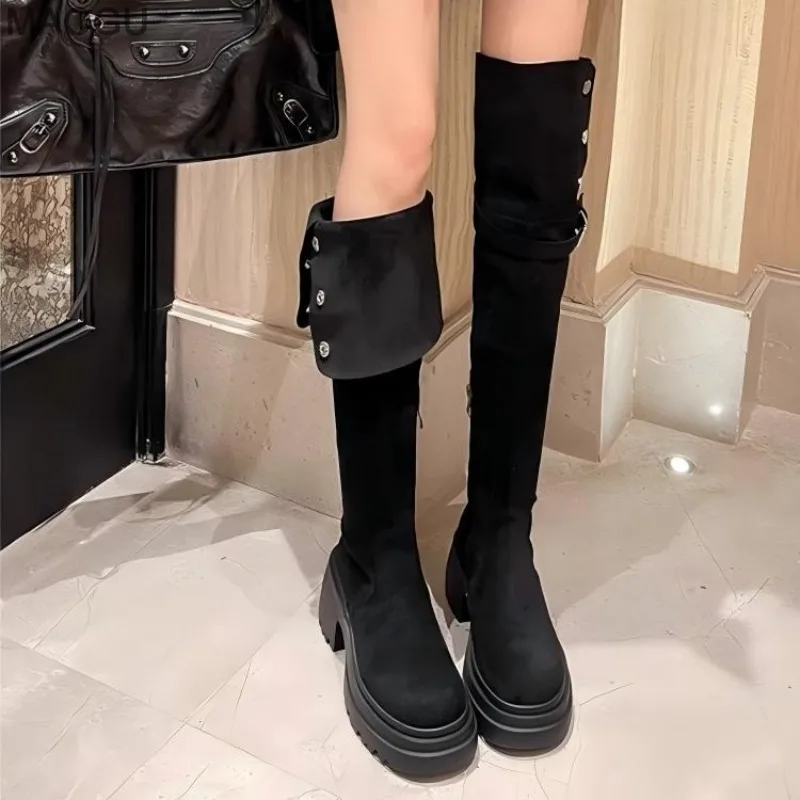 Maogu 2025 Over The Knee Boots Slim Stretch Fabric Winter Platform Heels Long Boots Sexy Shoes High-heeled Women Sock High Boots