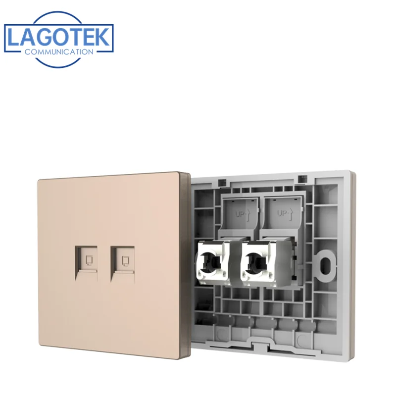 2 Ports CAT7 CAT6A RJ45 Wall Faceplate With Zinc Alloy CAT.7 CAT.6A Keystone Jack Socket For 10G Network Computer Insert Cover