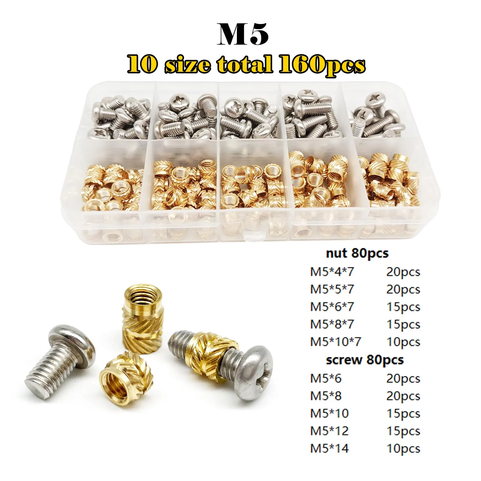 Messing Kupfer eingebettete Einsatzmutter Schraubensatz Set M1.4M1.6 M2 M2.5 M3 M4 M5 M6 für Wärmeleit-Injektion 3D-Druck-Twill-Rändelgewinde – Detail 11