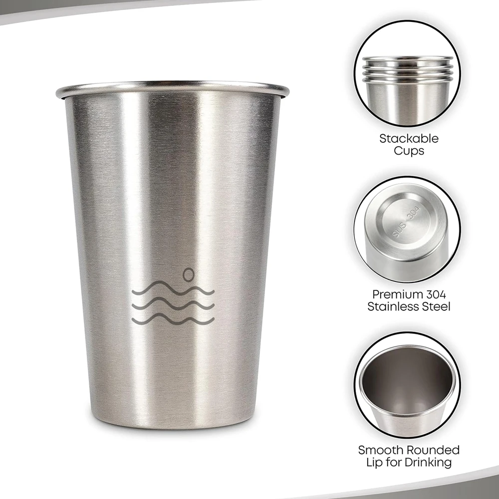 4 Pack Camping Cups Stainless Steel Cup Set 500ml 350ml Single Layer Metal Cups Cold Water Cup Beer Cups Outdoor