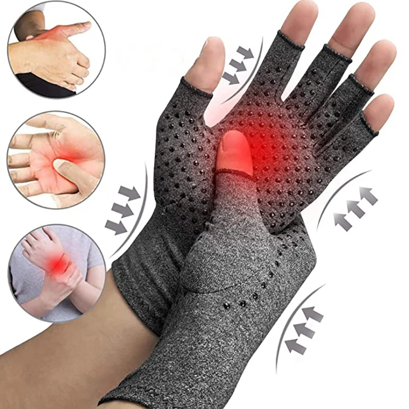 1 Pair Half Finger Compression Gloves Grey Relieve Arthritis Pain Instantly with Anti-Slip Pressure Gloves for Men and Women