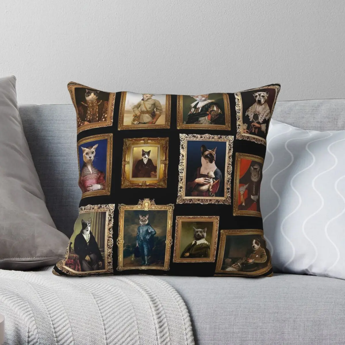 Pet Dog Cat Portrait Gallery Square Pillowcase Polyester Linen Velvet Printed Zip Decorative Sofa Cushion Cover