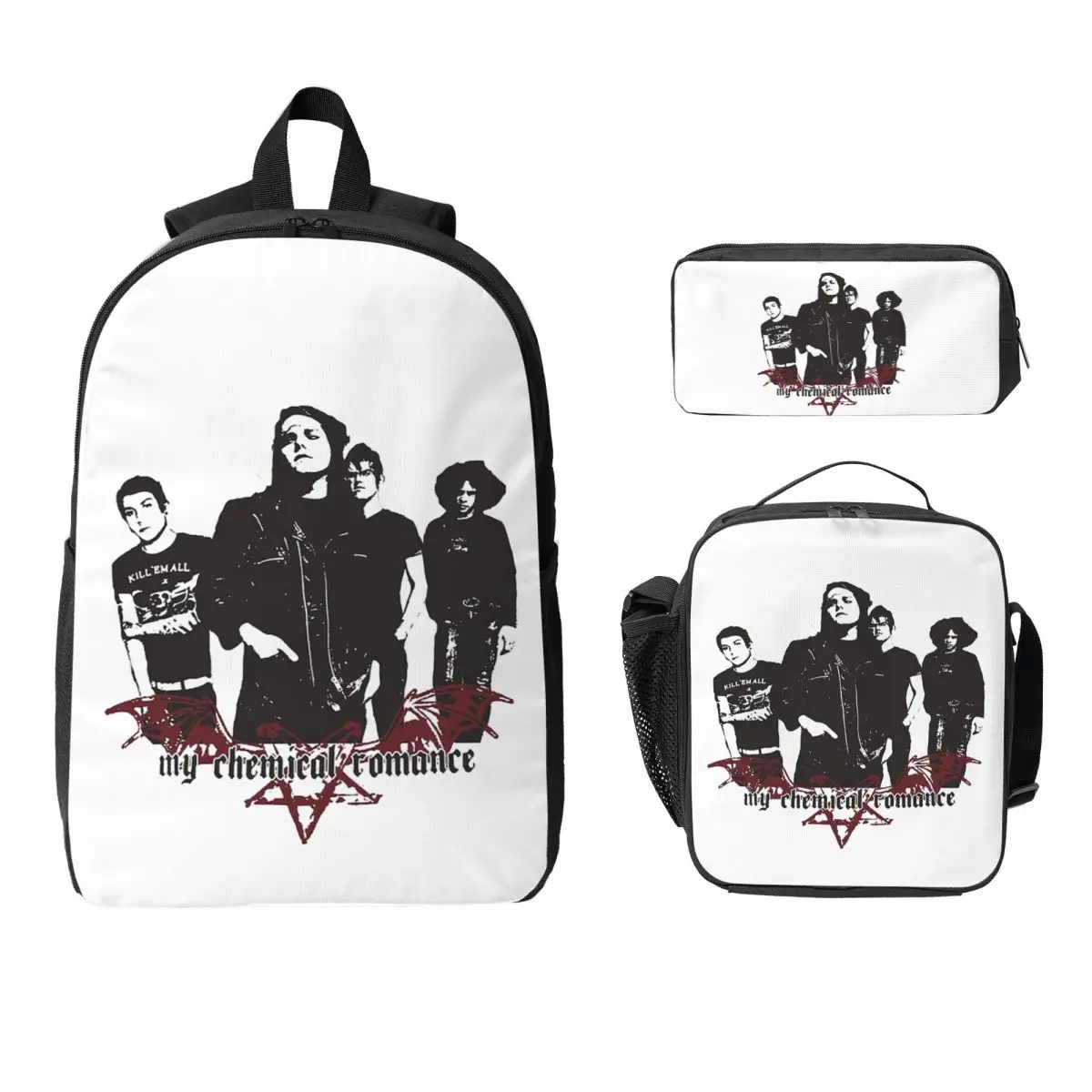 

My Chemical Romance Backpack Student Boys Girls BookBag School Bag Computer Shoulder Bags 3ps Insulated Lunch Bag Pencil Case
