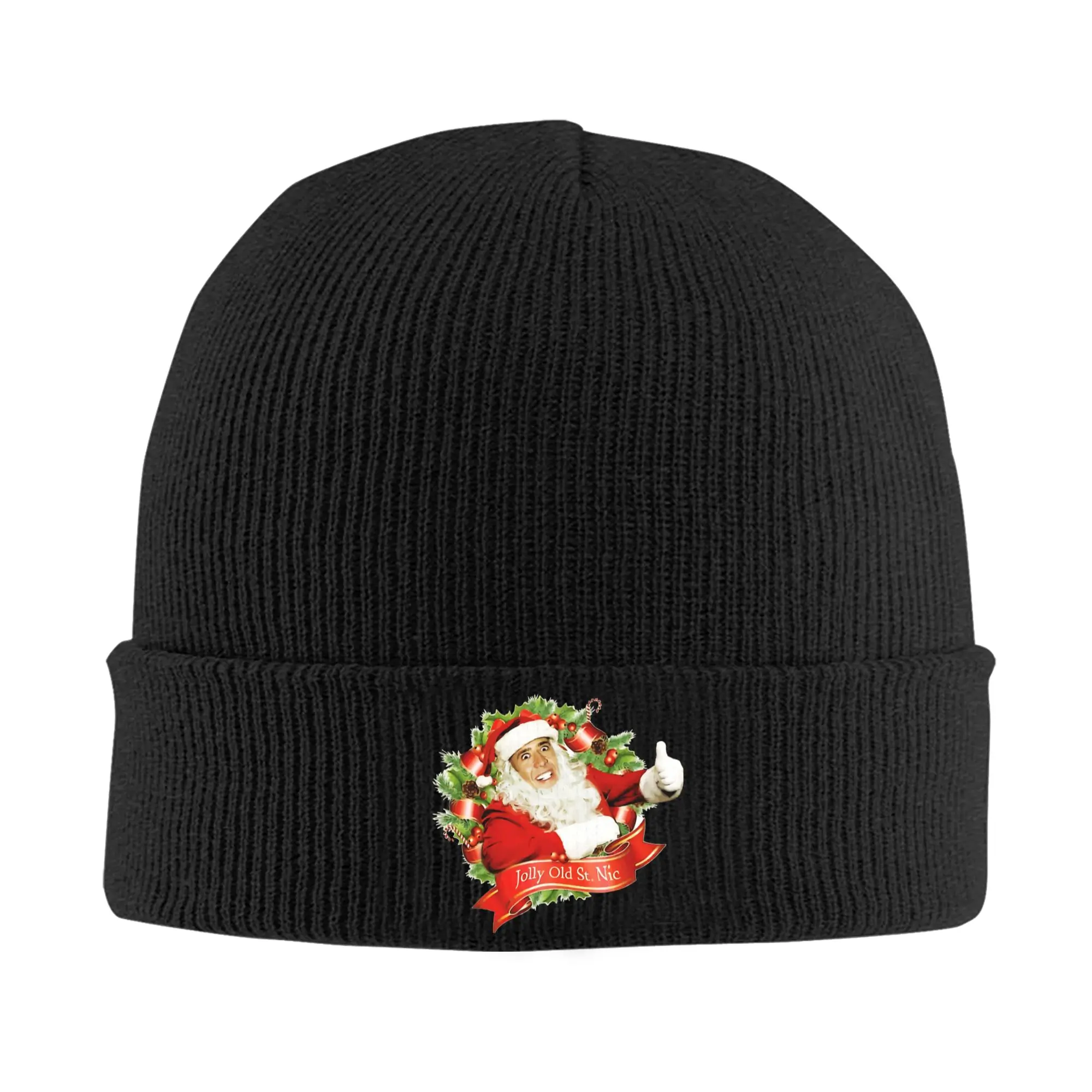 Nicolas Cage Christmas Knitted Hat Women's Men's Skullies Beanies Autumn Winter Hats Acrylic  Casual Cap