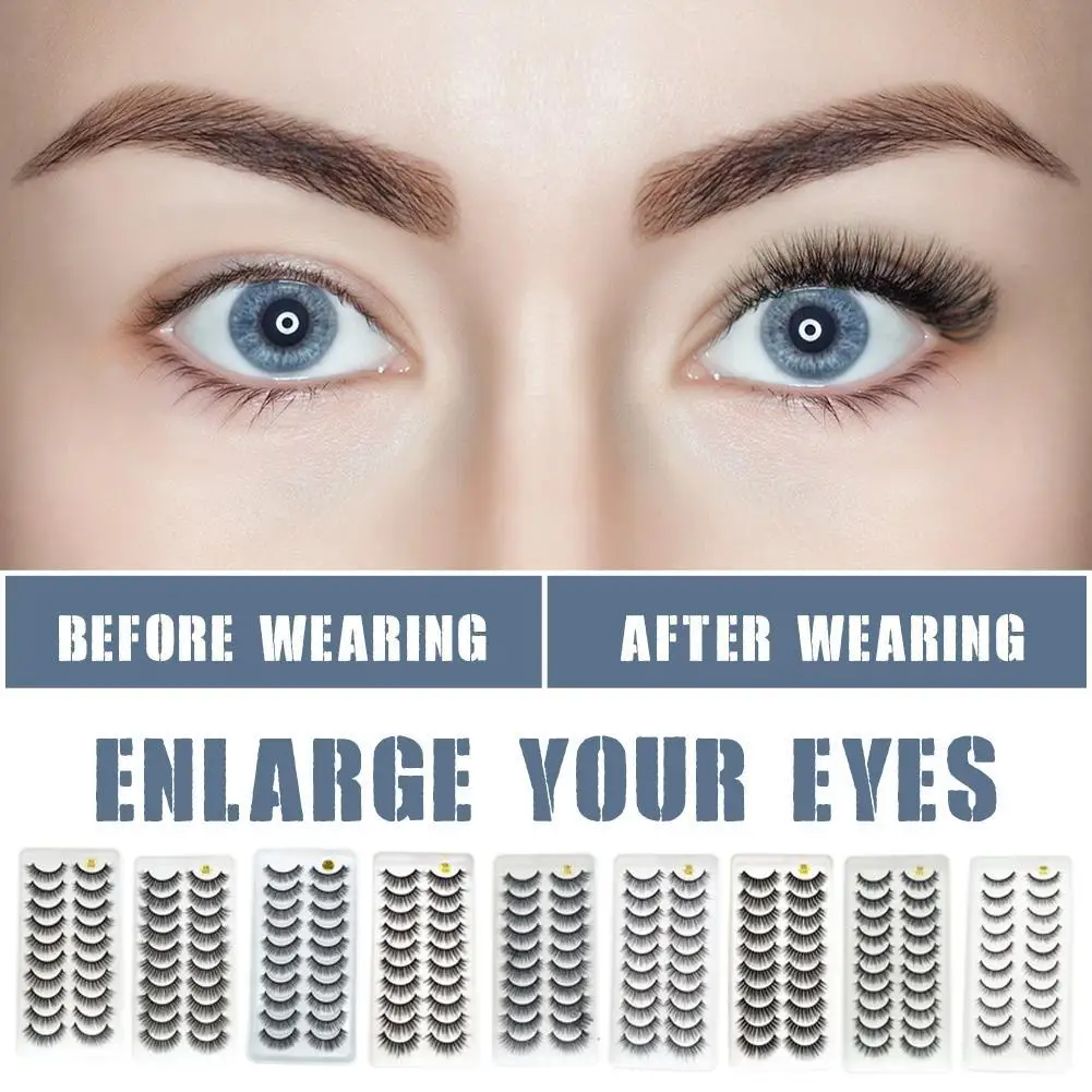 10 pares moda cílios 3d natural longo cílios postiços fofo macio cruz mangá cílios finos natural extensão maquiagem