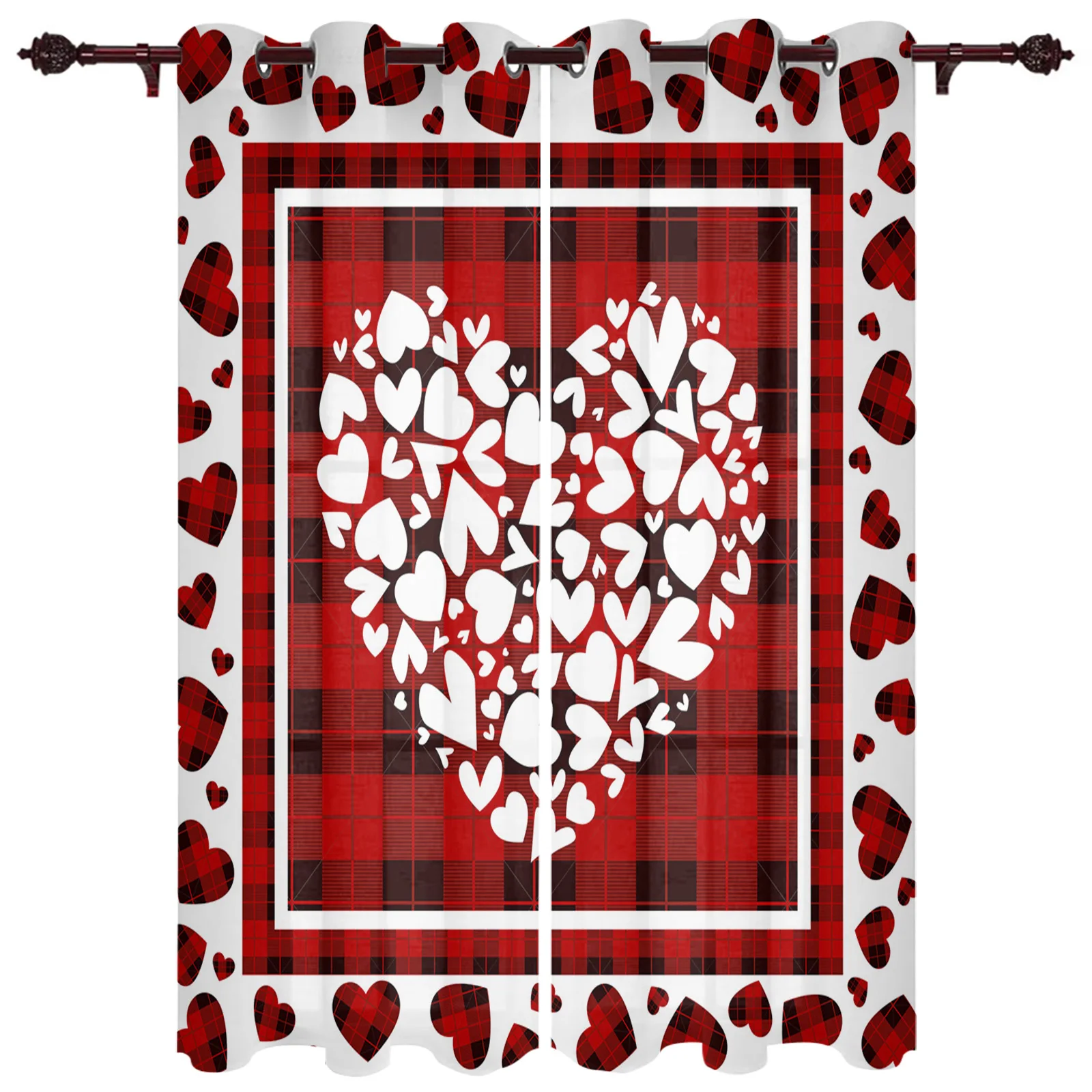 

Valentine'S Day Hearts Texture Plaid Modern Window Curtains for Living Room Luxury Bedroom Blinds Drapes Kitchen Curtains