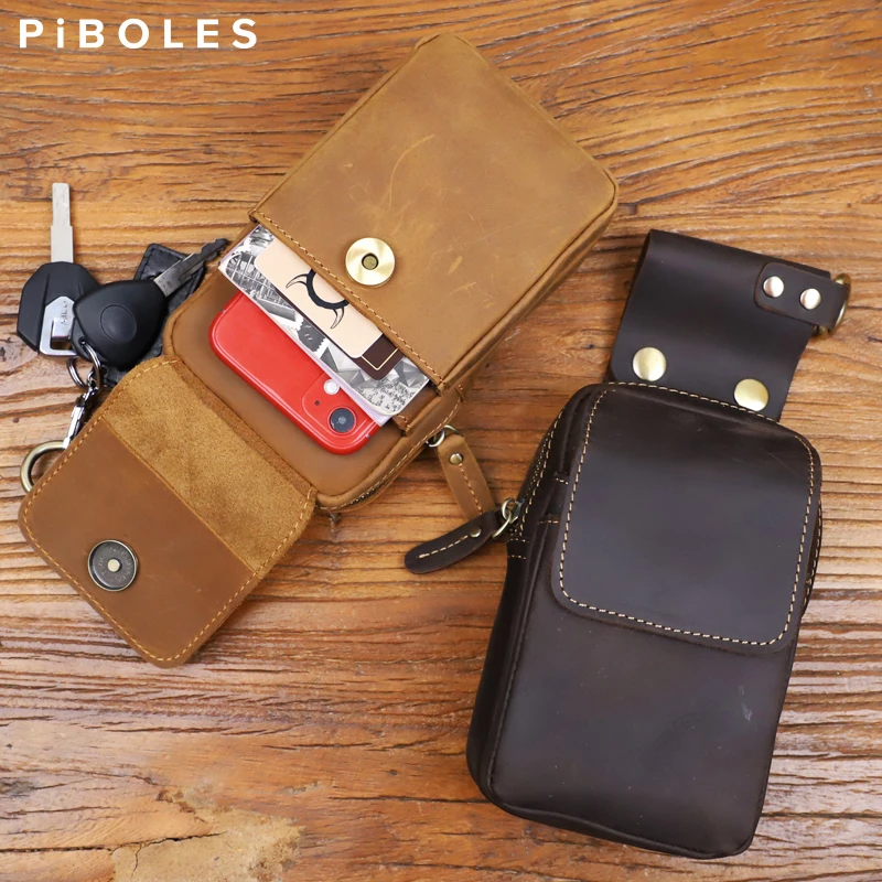 

Мужская поясная сумка в стиле ретро, поясная сумка из натуральной кожи для телефона, поясная сумка Crazy Horse, кожаная 6,5-дюймовая поясная сумка для мобильного телефона