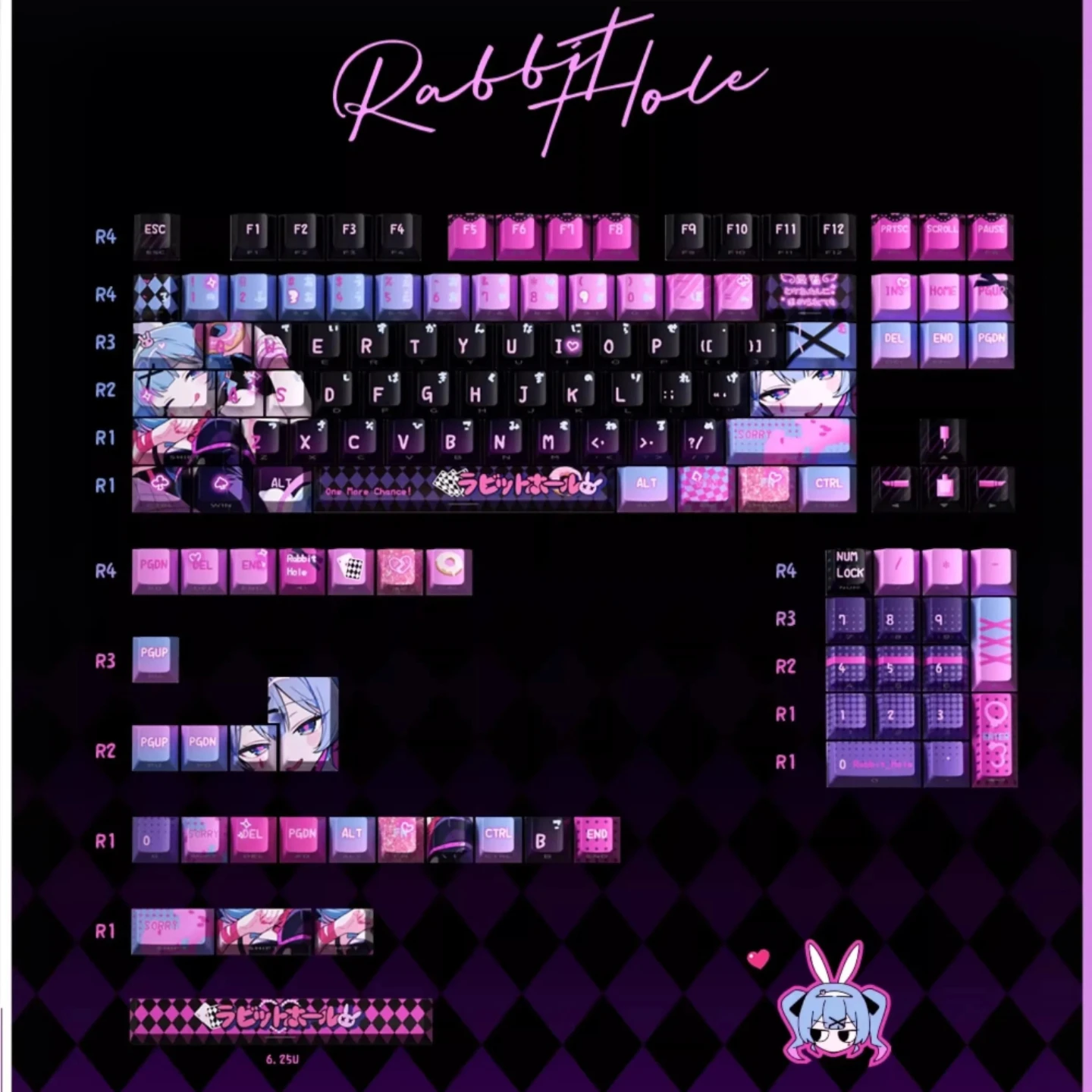 Anime Rabbit Hole Theme Custom Keycaps Set Cute PBT PC Translucent Cherry Profile for Mechanical Keyboard Gaming Gifts view 6