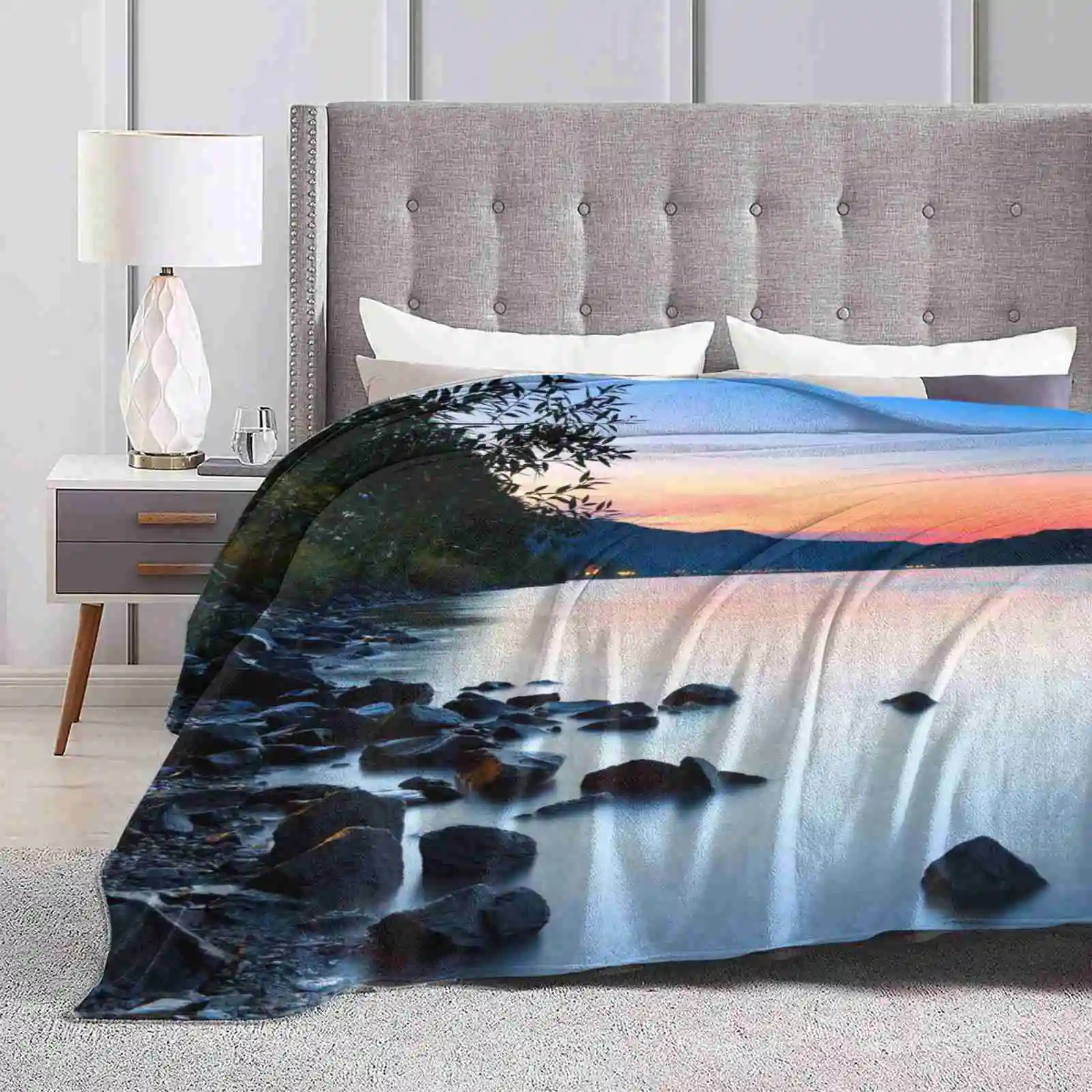 

The Rhine 09 Trend Style Funny Fashion Soft Throw Blanket Rhine Landscape River Germany Koblenz Nature Water Sunset Blue Square