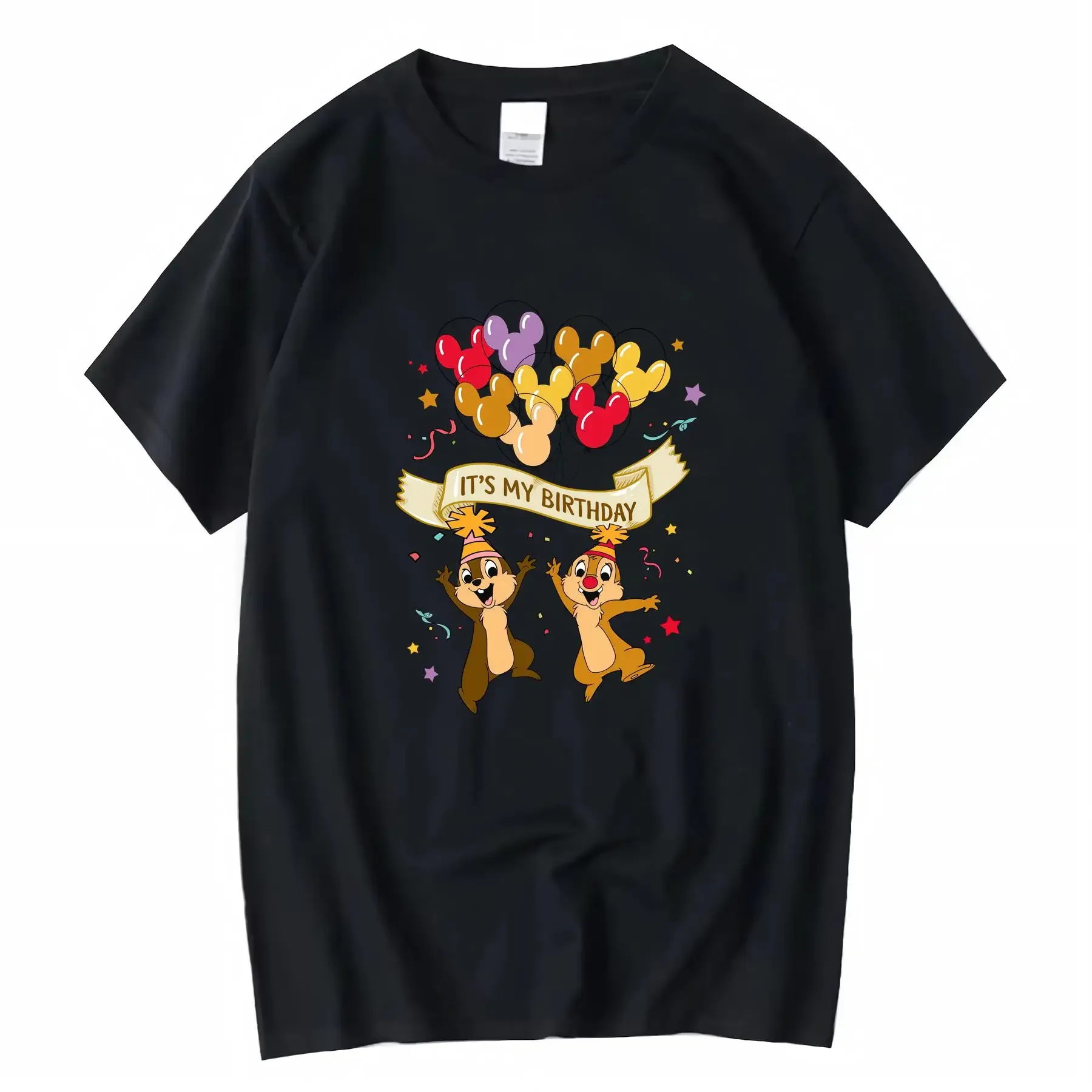 تي شيرت ديزني تشيب آند ديل ميكي ماوس بالونات عيد ميلاد 100 قطن برقبة دائرية مناسبة لجميع المواسم عتيقة مغسولة كاجوال #1