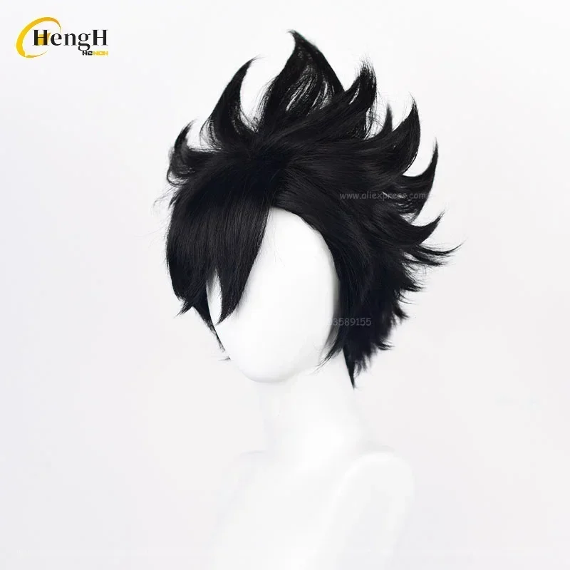 Perruque synthétique Tetsurou kuroo de haute qualité, perruque courte de 30cm noire pour Cosplay, cheveux résistants à la chaleur, perruques unisexes de fête + bonnet de perruque gratuit