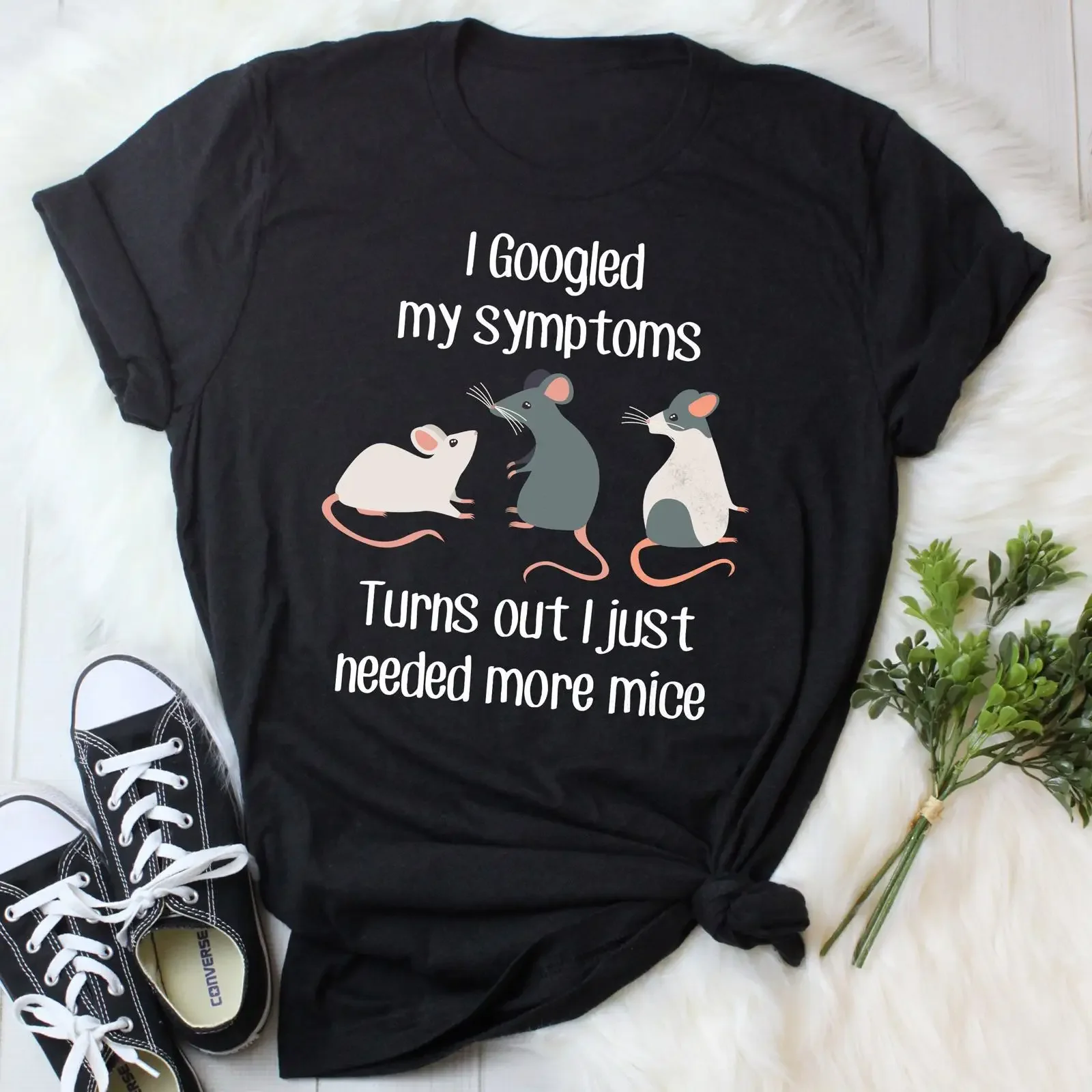 I Googled My Symptoms Funny Mouse Lover T Shirt Cute Pet Mice Rodent Owner Casual for  vintage Washed Breathable Stylish