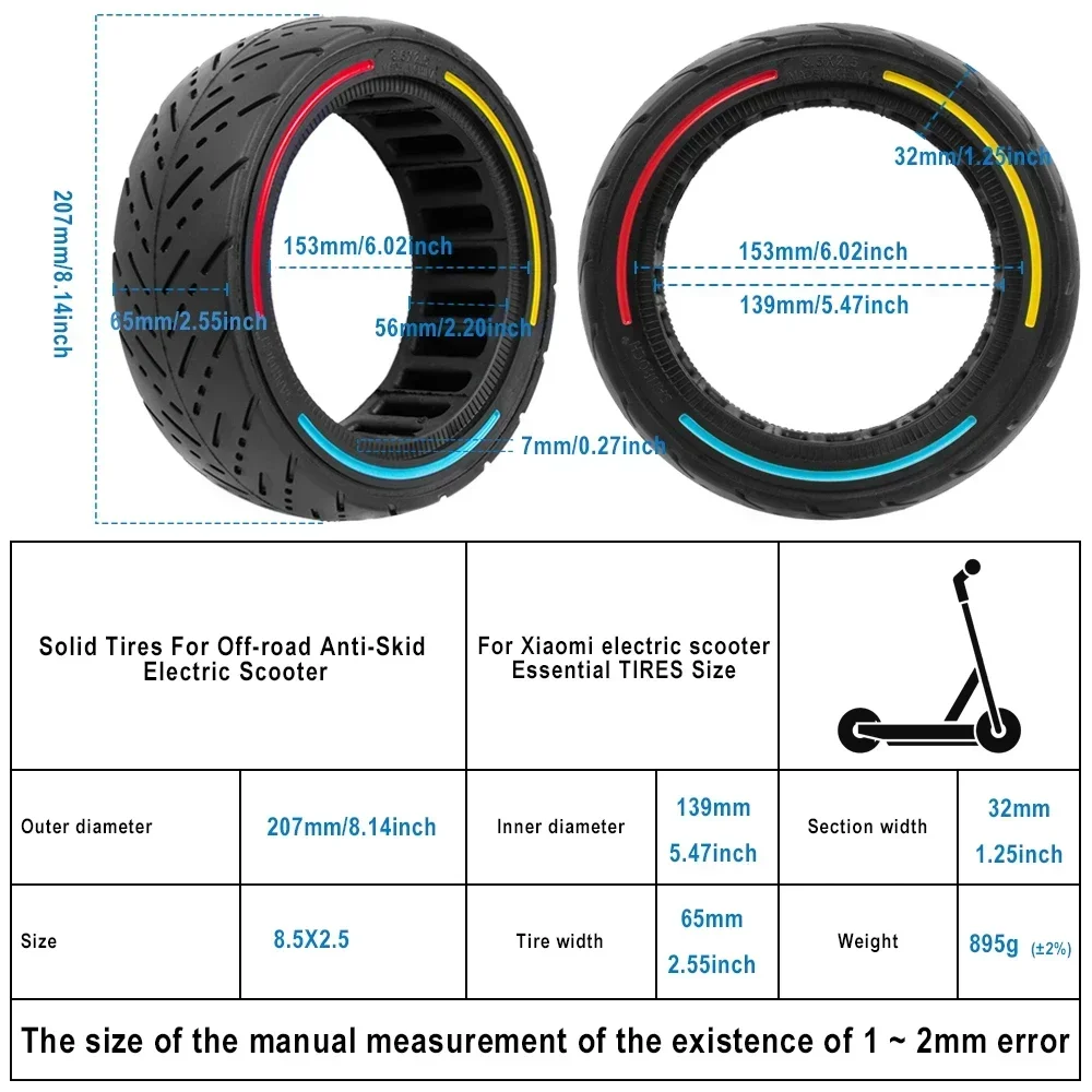 8.5x2.5 Off-Road Wear Resistant Solid Tyre 8.5Inch Rubber Tubeless  Tire For Dualtron Mini/Speedway Leger Electric Scooter Parts