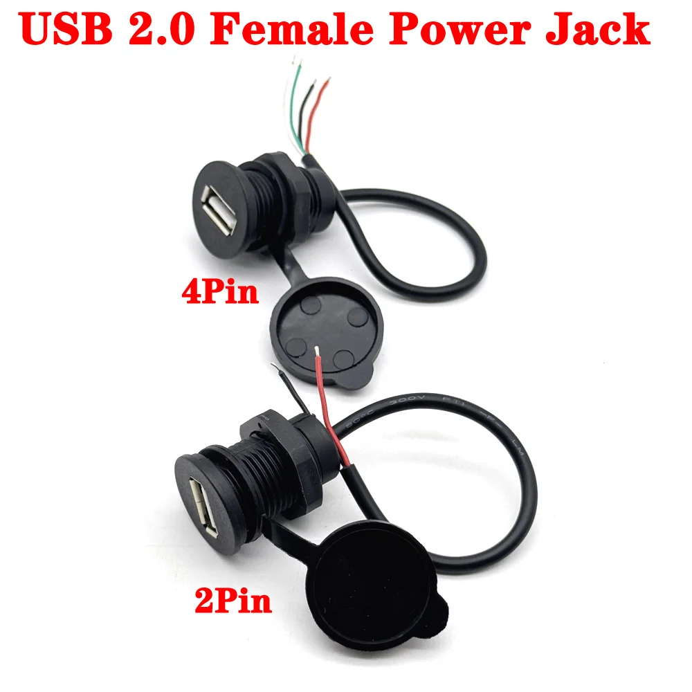 

Convenient Mounting Threaded USB 2.0 Female Power Jack 2Pin 4Pin Charging Port Connector With Cable USB Charger Socket