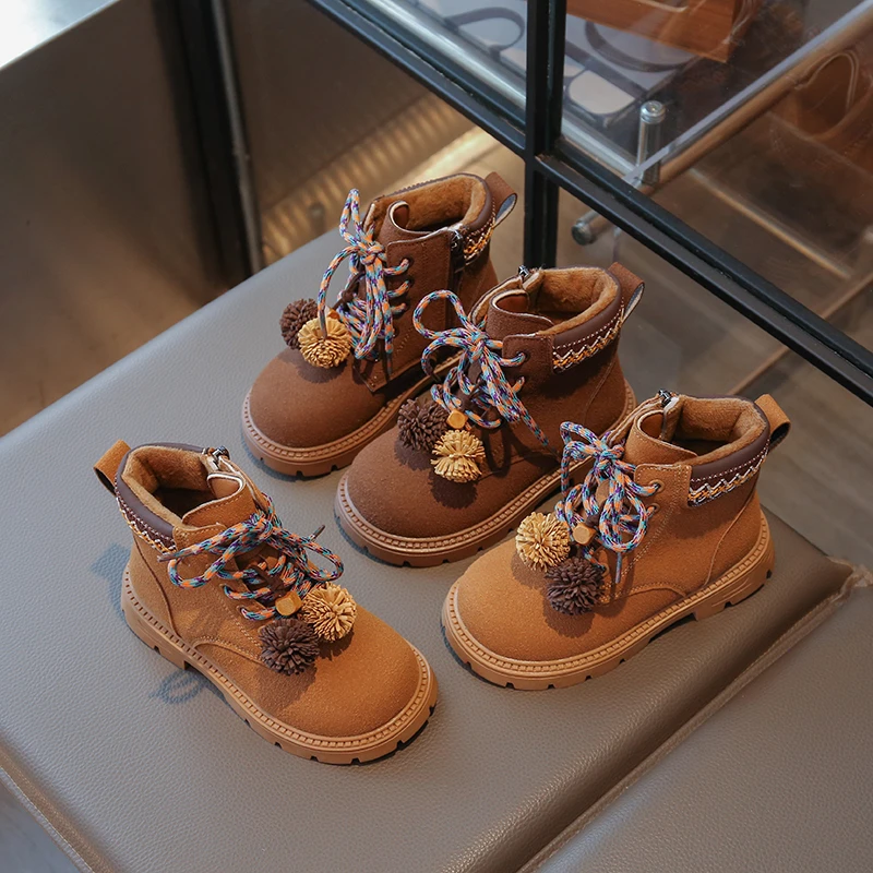 

New Kids Retro Fashion Boots Winter Thick Soled Children Causal Ankle Boots School Non-slip Girls Short Cotton Boots Side Zipper