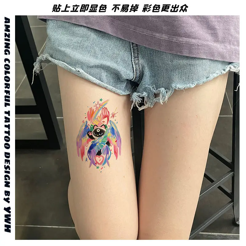 Cartoon Fantasy Cat Tattoo Sticker Sexy Flower Arm Waterproof Fake Tattoos for Women Festival Accessories Tatoo Art Wholesale