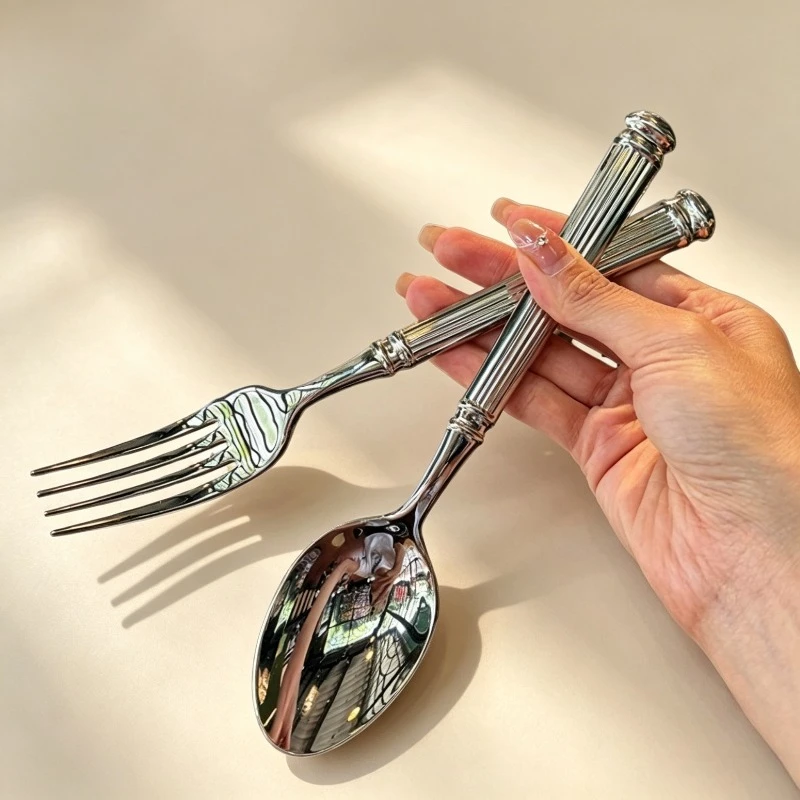 1PC Roman Column Shaped Stainless Steel Cutlery Set Steak Knife Dessert Spoon Fork Tableware for Home Luxury Restaurant Use