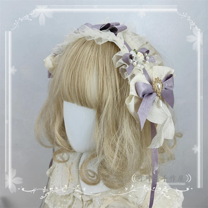 Original Fog Blue Moonlight Gadget Bow Edge Clip Hair Band Lolita KC Headband Smoky Purple Lolita Hair Accessories