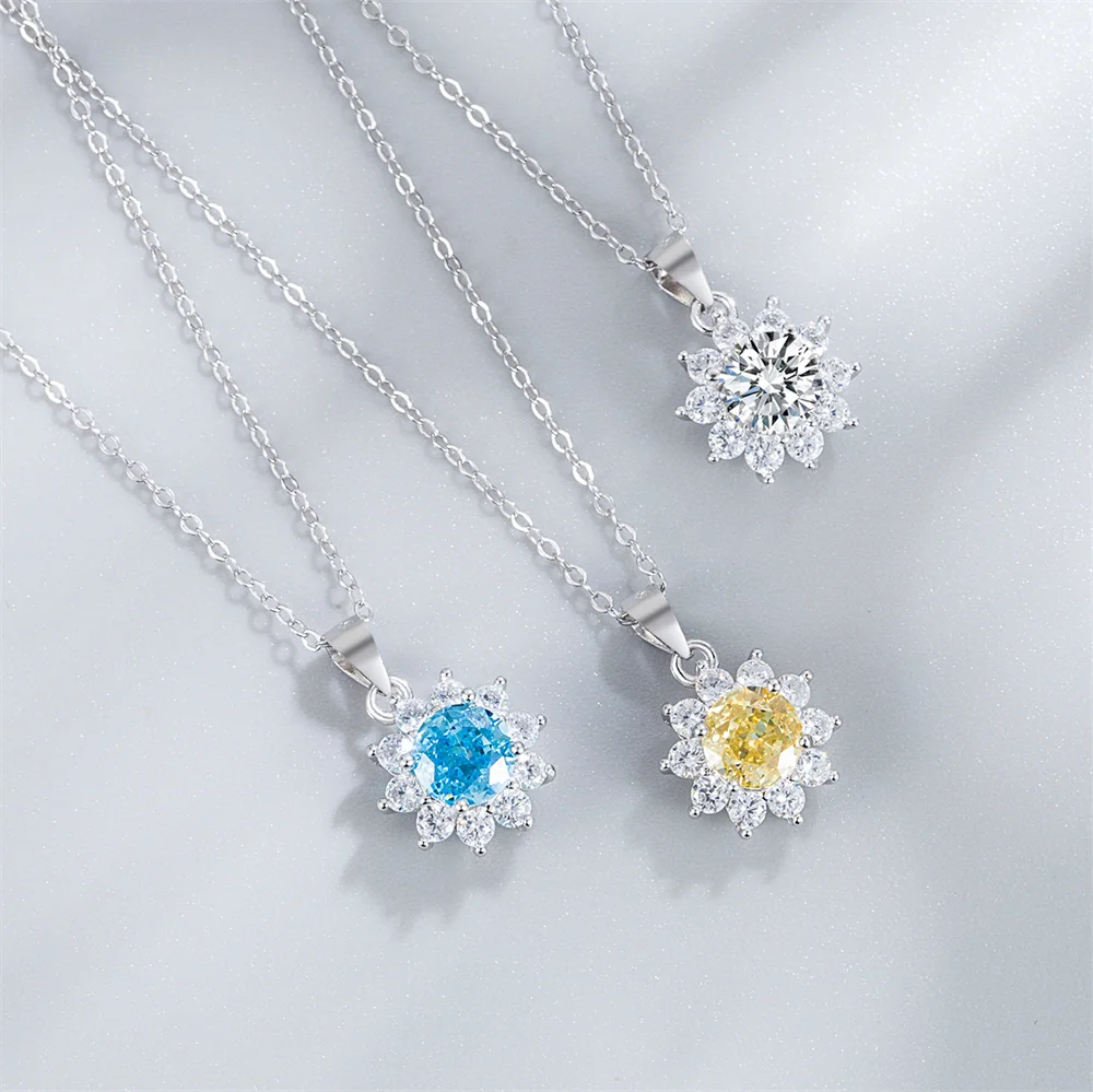 

Европейско-американское ожерелье с подсолнухом, стерлинговое серебро S925, инкрустация цирконом 6 мм, серебряный драгоценный камень, элитные ювелирные изделия