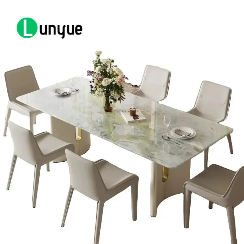 Modern Marble Dining Table Rectangular Luxury Stone Metal Base Seats 6 People For Villa Apartment Contemporary Furniture
