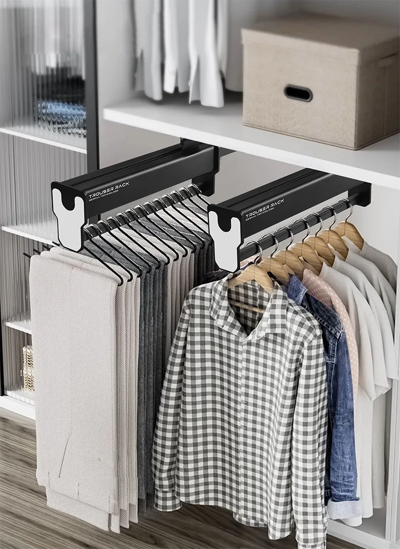 

Pull Out Pant Closet Telescopic Wardrobe Rail Hanger Rack Heavy Slide Adjustable Space Saving