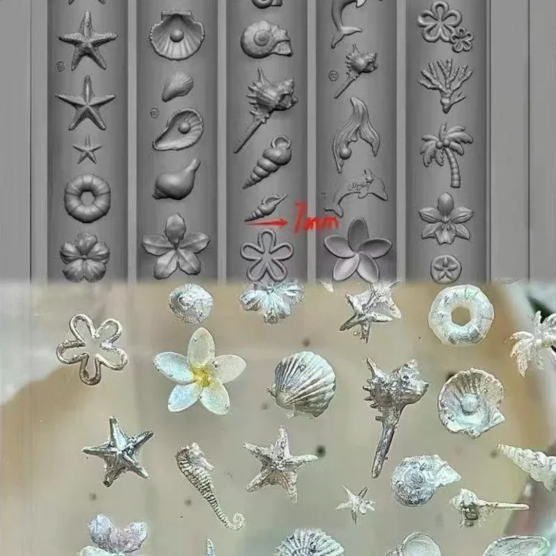 المحيط سلسلة الحيوان قالب من السيليكون البحر قذيفة محارة مسمار Stamplates نجم البحر قنديل البحر ثلاثية الأبعاد لينة سحر قالب مانيكير أدوات الاستنسل #5